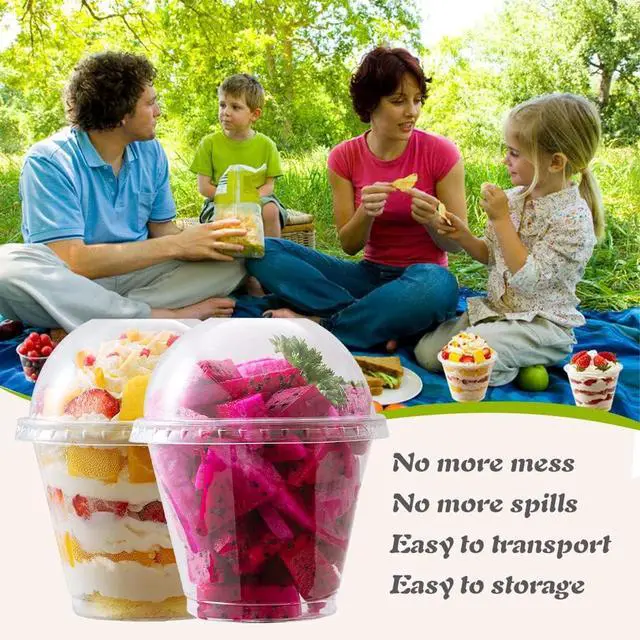 Alt view image 2 of 6 - 9 oz Clear Plastic Cups with Dome Lids - Dessert Cups with Lids(25 Sets), PET Disposable Party Cups (NO HOLE), Parfait Crystal for Pudding/Ice Cream/Cupcake