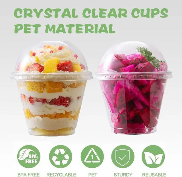 Alt view image 3 of 6 - 9 oz Clear Plastic Cups with Dome Lids - Dessert Cups with Lids(25 Sets), PET Disposable Party Cups (NO HOLE), Parfait Crystal for Pudding/Ice Cream/Cupcake