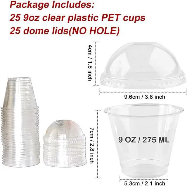 Alt view image 6 of 6 - 9 oz Clear Plastic Cups with Dome Lids - Dessert Cups with Lids(25 Sets), PET Disposable Party Cups (NO HOLE), Parfait Crystal for Pudding/Ice Cream/Cupcake