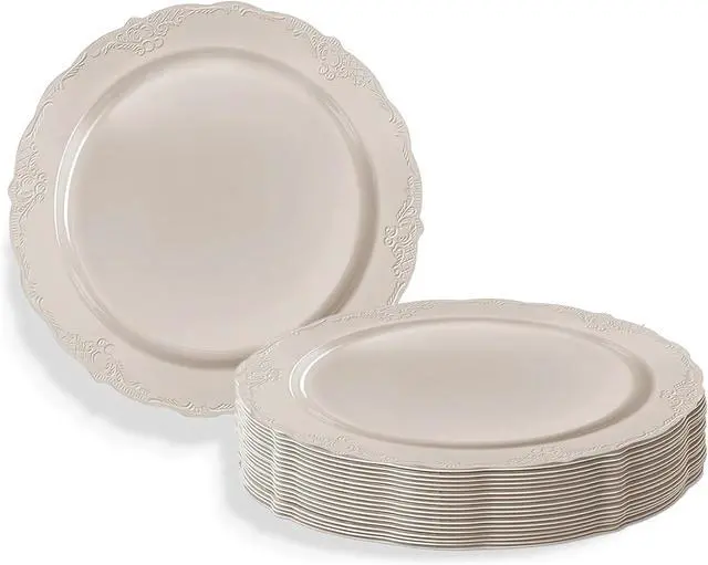 Main image of Silver Spoons Classic Cream Disposable Plastic Salad Plates - 9" (Pack of 20) - Ideal for Weddings, Parties & Special Occasions
