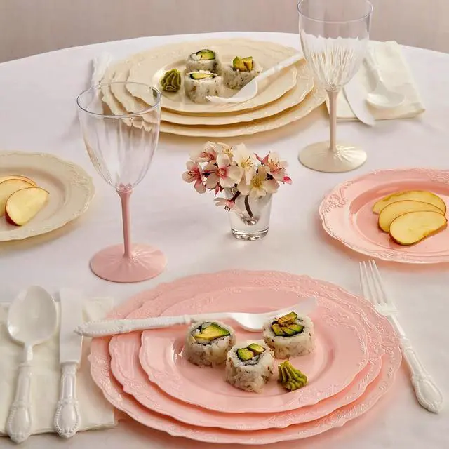 Alt view image 2 of 5 - Silver Spoons Classic Cream Disposable Plastic Salad Plates - 9" (Pack of 20) - Ideal for Weddings, Parties & Special Occasions