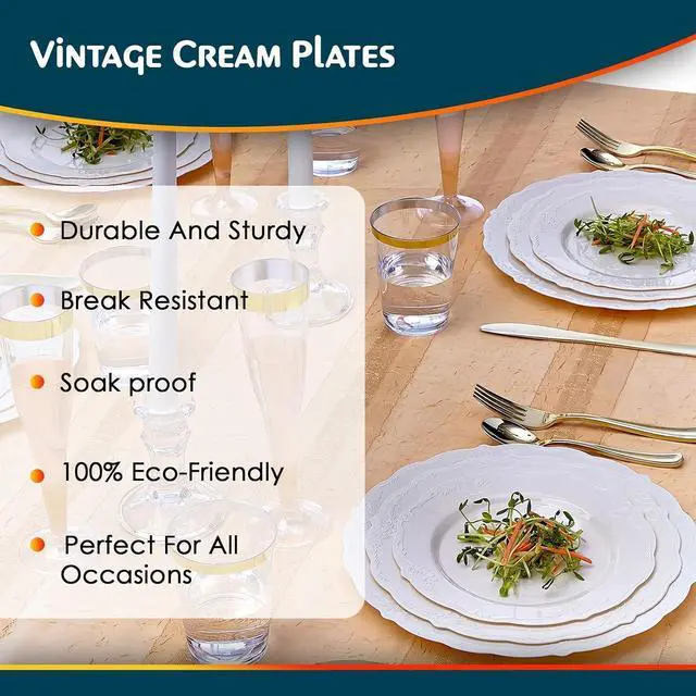 Alt view image 5 of 5 - Silver Spoons Classic Cream Disposable Plastic Salad Plates - 9" (Pack of 20) - Ideal for Weddings, Parties & Special Occasions