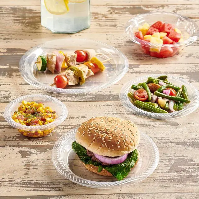 Alt view image 3 of 7 - PLASTICPRO 80 Pack Clear Plastic Plates 6 Inch Durable Disposable Plastic Dinner Plates for Parties Events BBQ
