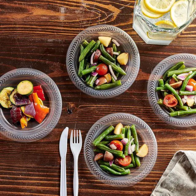 Alt view image 4 of 7 - PLASTICPRO 80 Pack Clear Plastic Plates 6 Inch Durable Disposable Plastic Dinner Plates for Parties Events BBQ