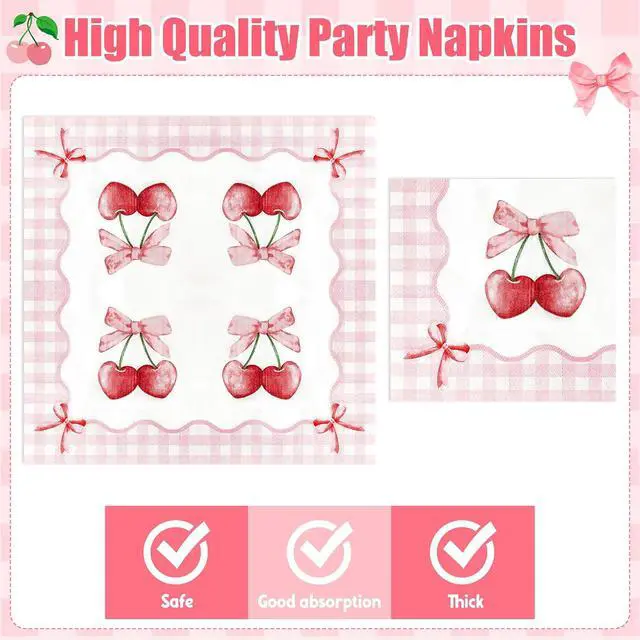 Alt view image 4 of 6 - 96Pcs Pink Bow Coquette Cute Party Plates Supplies - Party Tableware Decorations Disposable Paper Plates Napkins Forks for Birthday Bachelorette Bridal Engagement, Serves 24