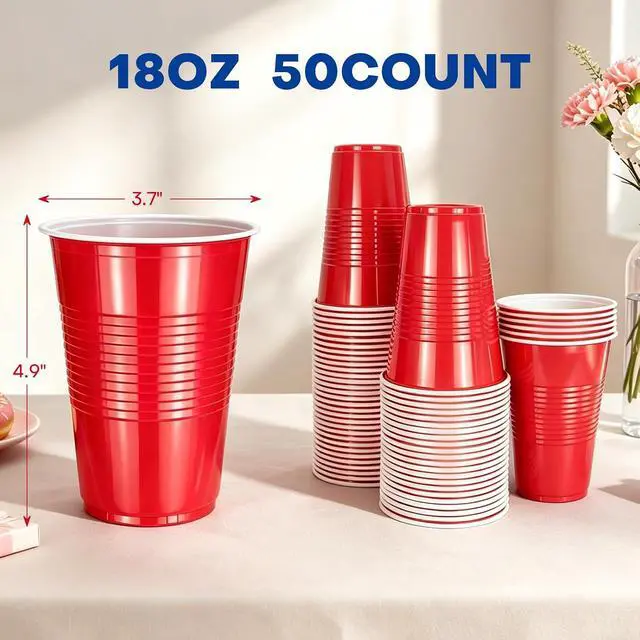 Alt view image 2 of 7 - Disposable Cups, 50 Count 18 Oz BPA Free Plastic Cups, Perfect for Birthday, Picnic, Indoor and Outdoor Event, Stackable, Reusable, Disposable Round Beverage Drinking Cups