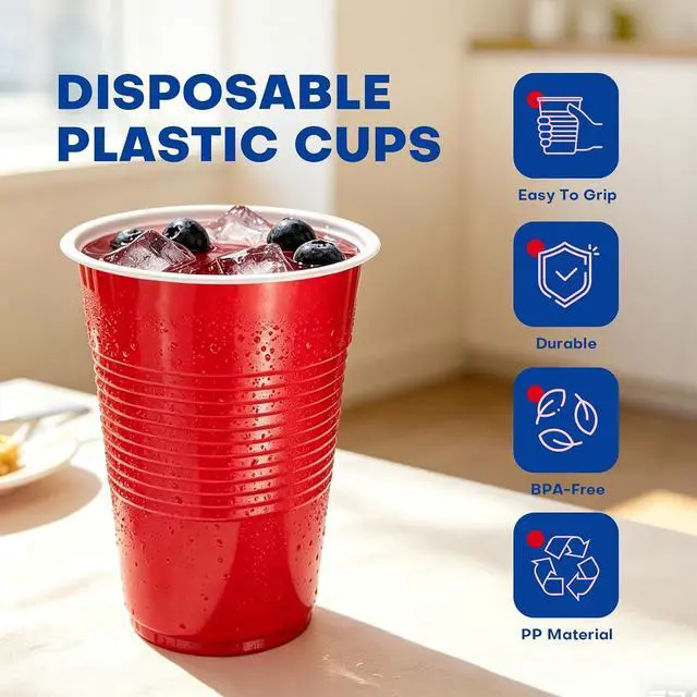Alt view image 4 of 7 - Disposable Cups, 50 Count 18 Oz BPA Free Plastic Cups, Perfect for Birthday, Picnic, Indoor and Outdoor Event, Stackable, Reusable, Disposable Round Beverage Drinking Cups