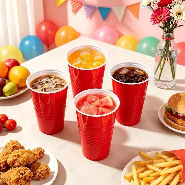 Alt view image 3 of 7 - Disposable Cups, 50 Count 18 Oz BPA Free Plastic Cups, Perfect for Birthday, Picnic, Indoor and Outdoor Event, Stackable, Reusable, Disposable Round Beverage Drinking Cups