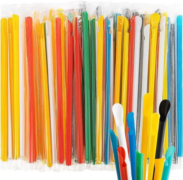Main image of RAINFLOW 60PCS Snow Cone Spoon Straws - Individually Wrapped Slushie Straws