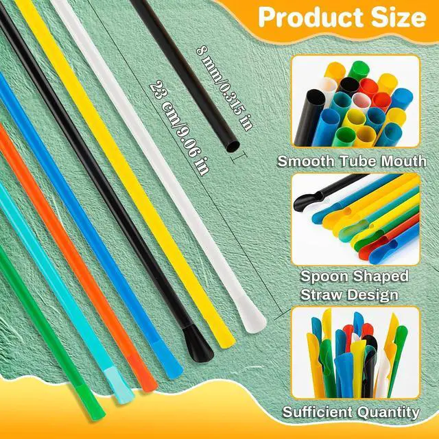 Alt view image 2 of 6 - RAINFLOW 60PCS Snow Cone Spoon Straws - Individually Wrapped Slushie Straws