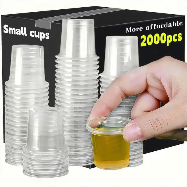 Main image of 200 pcs Mini Plastic Shot Glasses Disposable Small CupsClear Communion Cup for Sample Tasting,Little 1oz-1.5-2-3 Ounce Mouthwash Cups Tiny (200, 0.75OZ)