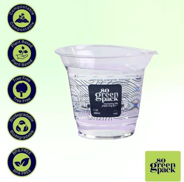 Alt view image 2 of 7 - Eco-Friendly PLA Compostable 9oz Cups (50 Pieces) Biodegradable Disposable Party Cups for Drinks, Snacks & Desserts