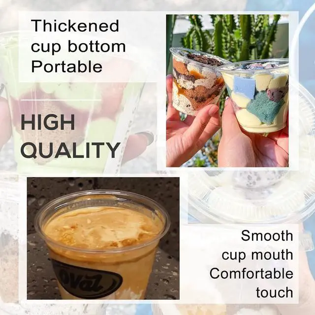 Alt view image 3 of 7 - Qyyiguf 50 Pcs 9 Oz Reusable Plastic Dessert Cups with Flat Lids,Cold Party Drinking Cups for Coffee,Fruit,Ice Cream,Iced Cold Drinks,BBQ,Thanksgiving,Halloween,Juice Party(No Hole)