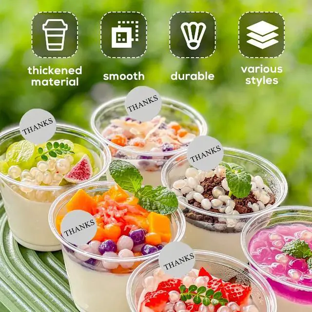 Alt view image 5 of 7 - Qyyiguf 50 Pcs 9 Oz Reusable Plastic Dessert Cups with Flat Lids,Cold Party Drinking Cups for Coffee,Fruit,Ice Cream,Iced Cold Drinks,BBQ,Thanksgiving,Halloween,Juice Party(No Hole)