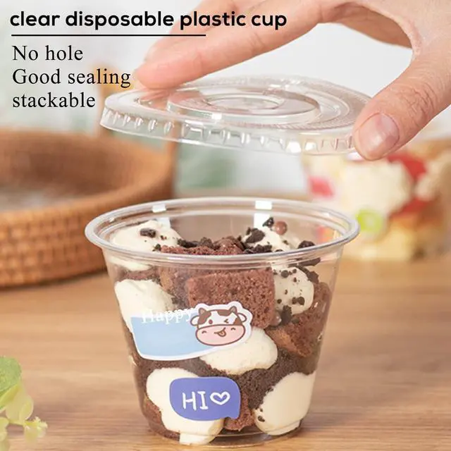 Alt view image 6 of 7 - Qyyiguf 50 Pcs 9 Oz Reusable Plastic Dessert Cups with Flat Lids,Cold Party Drinking Cups for Coffee,Fruit,Ice Cream,Iced Cold Drinks,BBQ,Thanksgiving,Halloween,Juice Party(No Hole)