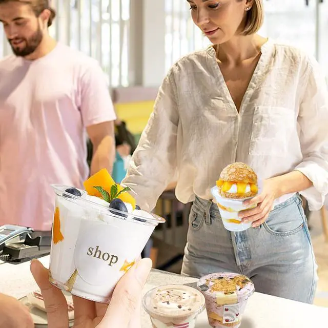 Alt view image 7 of 7 - Qyyiguf 50 Pcs 9 Oz Reusable Plastic Dessert Cups with Flat Lids,Cold Party Drinking Cups for Coffee,Fruit,Ice Cream,Iced Cold Drinks,BBQ,Thanksgiving,Halloween,Juice Party(No Hole)