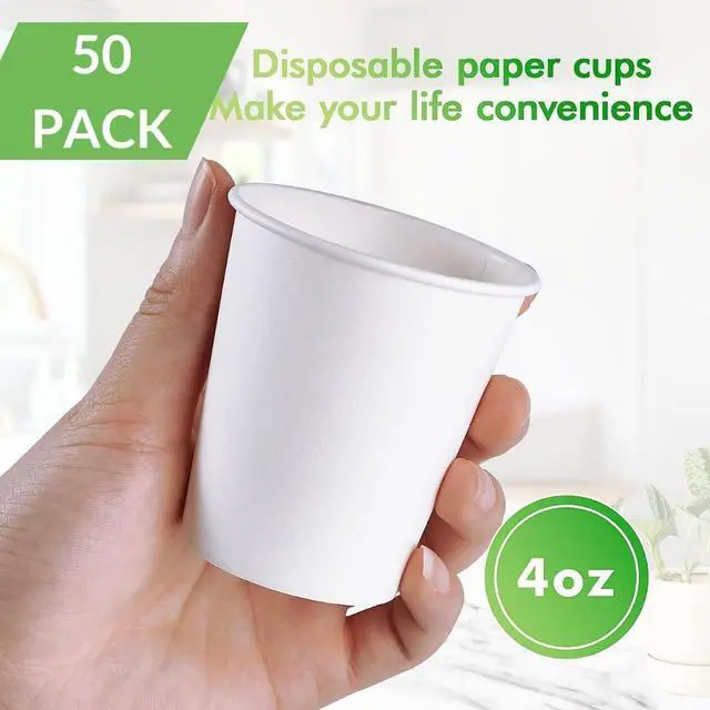 Alt view image 3 of 7 - Lakesstory 50 Pack 4 oz White Paper Cups Disposable Hot & Cold Drinking Cups for Coffee, Tea, Water, Juice, Bathroom, Mouthwash, Espresso Ideal for Home, Office, Party, Travel Use