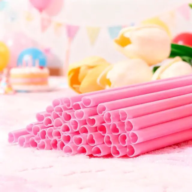 Alt view image 4 of 7 - 50 Pcs Red & Pink Heart Shaped Disposable Straws, Individually Wrapped
