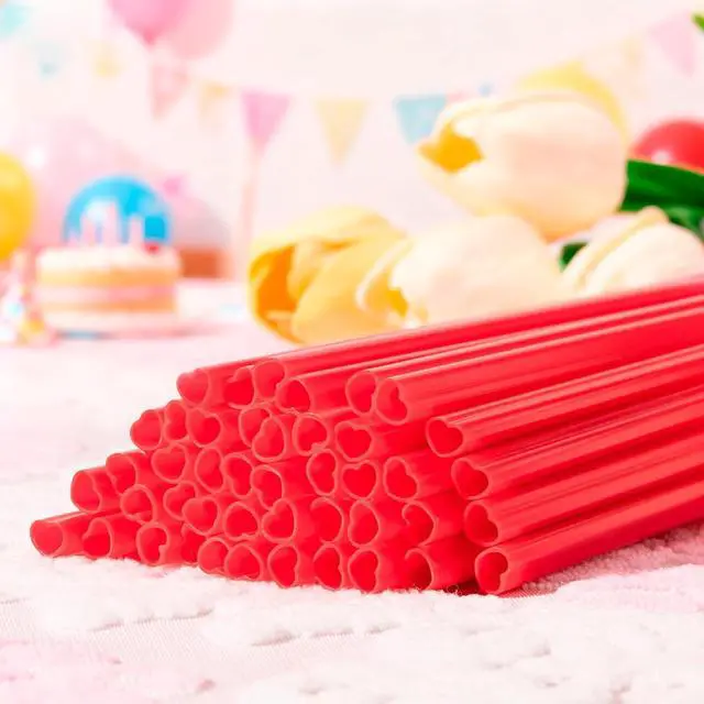 Alt view image 5 of 7 - 50 Pcs Red & Pink Heart Shaped Disposable Straws, Individually Wrapped