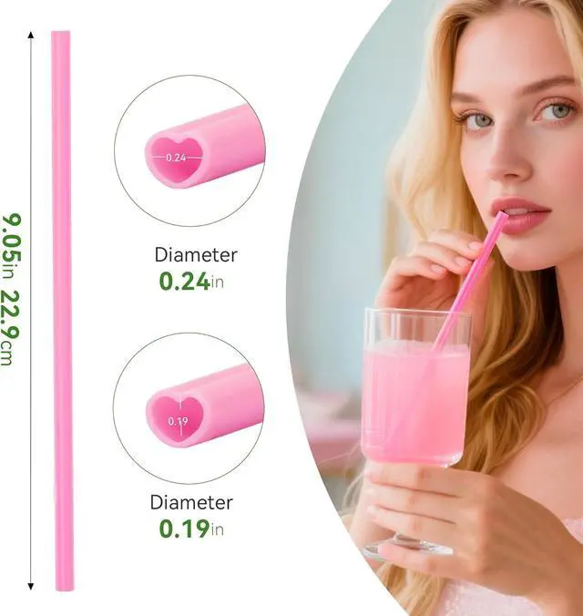 Alt view image 7 of 7 - 50 Pcs Red & Pink Heart Shaped Disposable Straws, Individually Wrapped