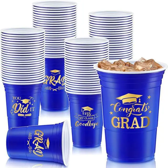 Main image of Yinder 48 Pcs Disposable Graduation Party Plastic Cups, 16 oz Graduations Decorations 2026 Grad Stadium Cups, Hot Cold Drinks for Graduation Party Favors (Blue and Gold)