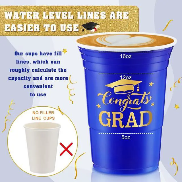 Alt view image 4 of 6 - Yinder 48 Pcs Disposable Graduation Party Plastic Cups, 16 oz Graduations Decorations 2026 Grad Stadium Cups, Hot Cold Drinks for Graduation Party Favors (Blue and Gold)