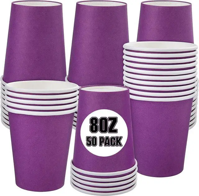Main image of 50 Pack 8oz Purple Paper Cups Disposable Paper Coffee Cups