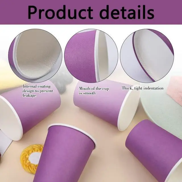 Alt view image 3 of 7 - 50 Pack 8oz Purple Paper Cups Disposable Paper Coffee Cups