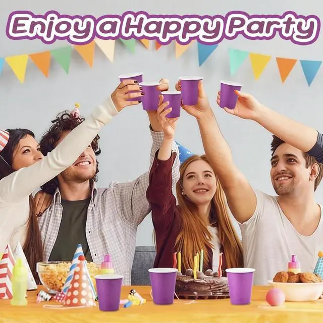 Alt view image 7 of 7 - 50 Pack 8oz Purple Paper Cups Disposable Paper Coffee Cups