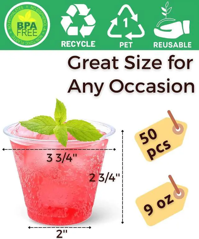 Alt view image 2 of 7 - Aatriet 9 oz Clear Plastic Cups, 50 Pack Classic Clear Disposable Wine Cups for Wedding & Party, Elegant Cocktail Cup, Plastic Tumblers for Iced Coffee, Cold Beverage