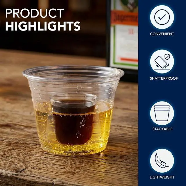 Alt view image 4 of 7 - Party Essentials Plastic Bomber Cups, Jager Bomb Shot Glasses, 3 oz. Clear, 50 Ct