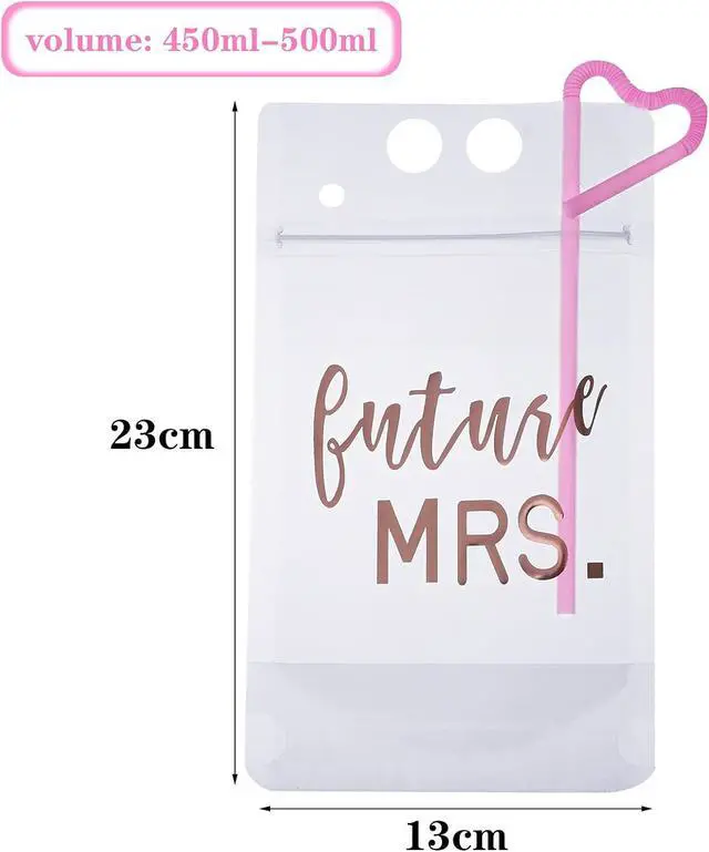 Alt view image 7 of 7 - Patelai 16 Pcs Bachelorette Drink Pouch Cup with Straw 17 Oz Disposable Juice Pouches Disposable Cups for Weddings and Bridal Showers(Classic Style)