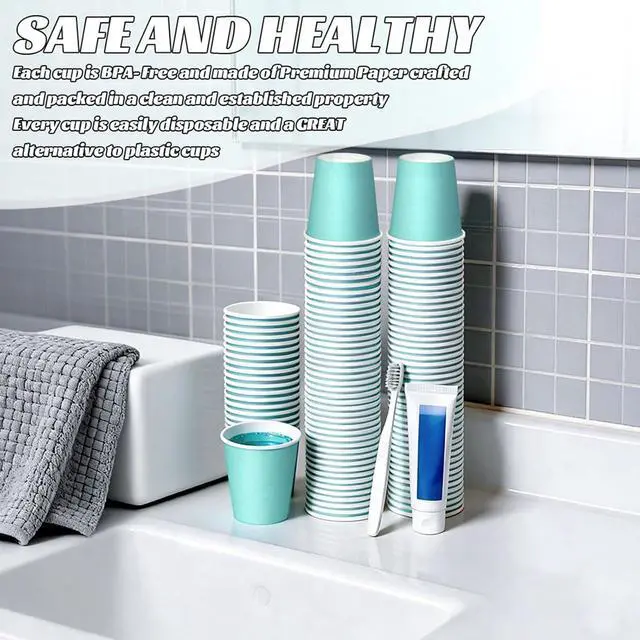 Alt view image 4 of 7 - 50 Pack 3 oz Paper Cups, Blue Bathroom Cups, Mouthwash Cups