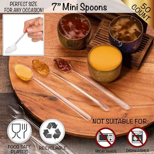 Alt view image 4 of 4 - 50 pcs Mini Plastic Long 7 Inch Spoons for Smoothie, Dessert, Appetizer Cups, Ice Cream & Sundae Cups (Reusable Long Spoons 7" - 50CT)