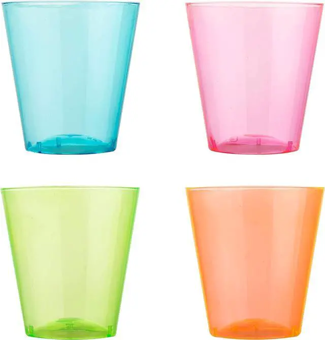 Main image of Zappy 124 Neon Plastic Shot Glasses, 1 oz, Assorted Neon Colors, Disposable & Reusable, BPA Free, Perfect for Wedding Parties, Home Gatherings, Travel Events