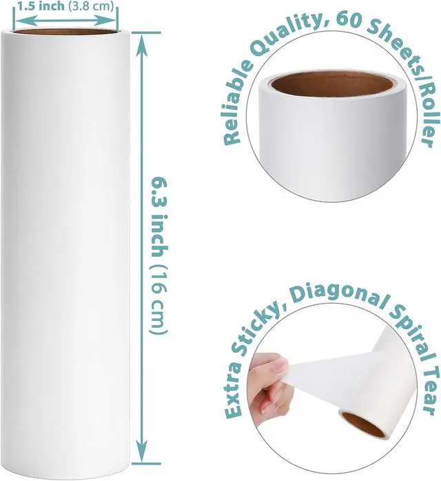 Alt view image 3 of 7 - 6.3 inch Large Lint Roller Refills for Pet Hair Extra Sticky Roller Refills 6.3 in Long Handle Lint Roller Replacement for Floor Carpet Couch Clothes (Pack of 4)
