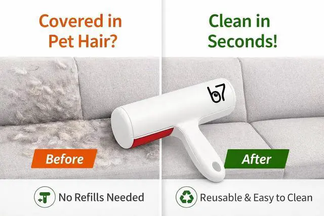 Alt view image 2 of 7 - Pet Hair Remover Roller B7 Reusable, Self-Cleaning Lint Roller for Dogs & Cats Portable Fur Remover for Couch, Carpet, Car White