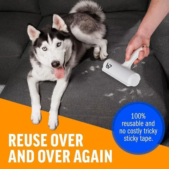 Alt view image 7 of 7 - Pet Hair Remover Roller B7 Reusable, Self-Cleaning Lint Roller for Dogs & Cats Portable Fur Remover for Couch, Carpet, Car White