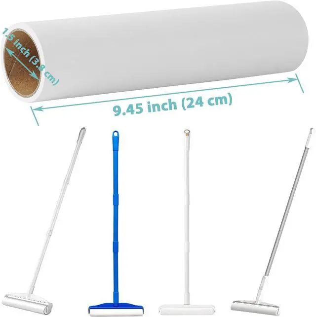 Alt view image 2 of 7 - 9.45 inch Lint Roller Refills for Floor Lint Roller Replacement 9.4 inch to 9.5 inch Wide Large Floor and Carpet Lint Remover Refills, Pack of 3 Rolls Extra Sticky 180 Sheets Total