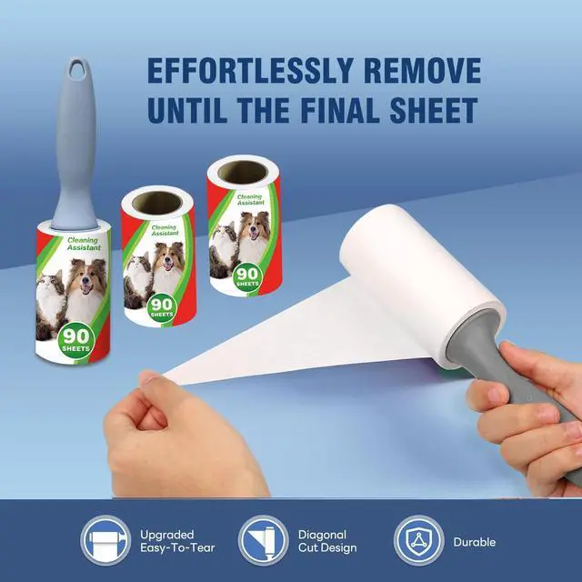 Alt view image 2 of 7 - Pet Hair Lint Rollers, 3 Pack, 90 Sheets Each Reusable Sticky Roller for Pet Hair, Cat & Dog Hair Remover, Lint Remover, Pet Hair Remover for Furniture, Clothing & Cars