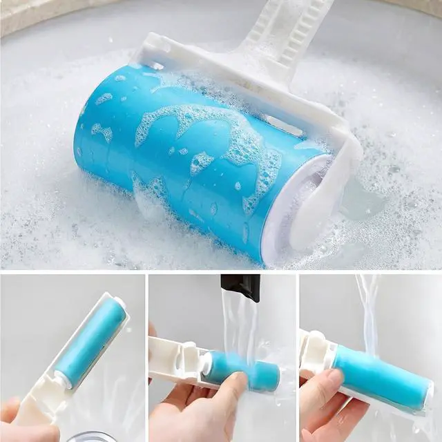 Alt view image 4 of 6 - Reusable Sticky Lint Roller 2 Pack with Cover, Washable Portable Pet Hair Remover for Clothes, Travel, 1 Large and 1 Mini Size for Furniture, Car, Purse