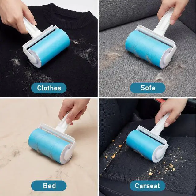 Alt view image 3 of 6 - Reusable Sticky Lint Roller 2 Pack with Cover, Washable Portable Pet Hair Remover for Clothes, Travel, 1 Large and 1 Mini Size for Furniture, Car, Purse