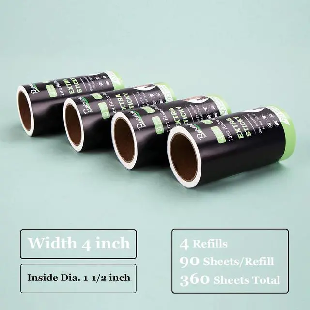 Alt view image 3 of 7 - 4 inch Lint Roller Refills for Evercare PetLovers Fedicelly Albatross and More Lint Rollers, Extra Sticky 90 Sheets per Refill, Pack of 4 Rolls, 360 Sheets Total (1 1/2 inch Inside Diameter)