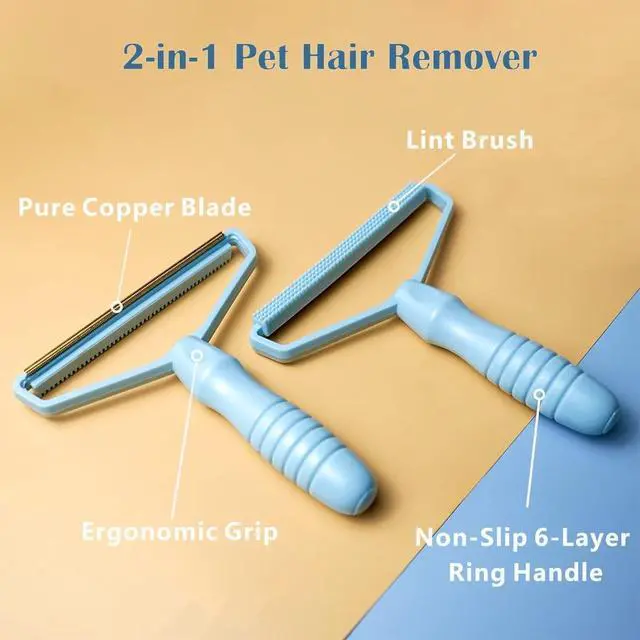 Alt view image 2 of 7 - Portable Fabric Shaver, Pet Hair Remover, Manual Lint Remover, Dog Cat Hair Remover for Carpet, Clothes, Furniture, Couch Blue 1pcs