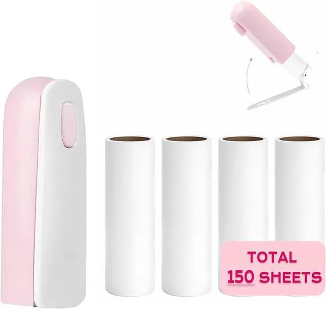 Main image of Mini Travel Lint Roller with 150 Sticky Sheets, Compact Portable Pet Hair Remover with Cover for Clothes, Travel, Small Foldable Lint Roller for Purse Car Bag Essentials (Pink)