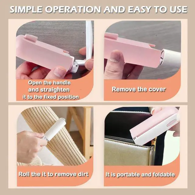 Alt view image 3 of 6 - Mini Travel Lint Roller with 150 Sticky Sheets, Compact Portable Pet Hair Remover with Cover for Clothes, Travel, Small Foldable Lint Roller for Purse Car Bag Essentials (Pink)