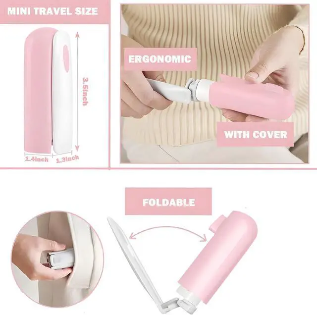 Alt view image 2 of 6 - Mini Travel Lint Roller with 150 Sticky Sheets, Compact Portable Pet Hair Remover with Cover for Clothes, Travel, Small Foldable Lint Roller for Purse Car Bag Essentials (Pink)