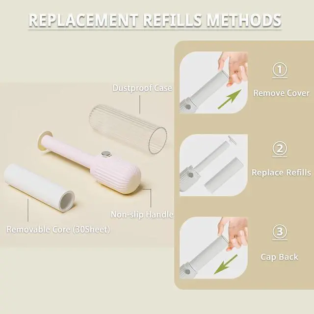 Alt view image 3 of 6 - Compact Lint Remover with 150 Sheets, 1 Roller & 4 Refills, Pink