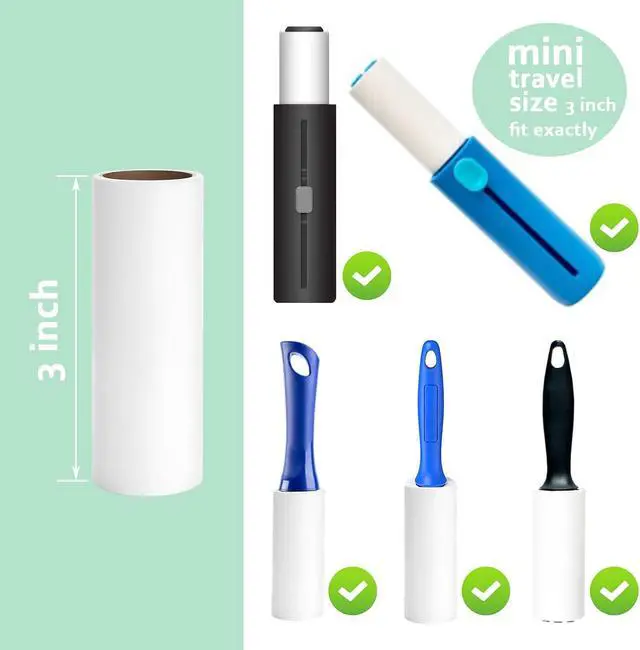 Alt view image 2 of 7 - 3 inch Mini Lint Roller Refills Compatible with Scotch Brite Mini Travel Lint Roller and PetLovers Evercare Mini Pet Hair Remover Sticky Roller Refill 4 Rolls 40 Sheets per Roll Total 160 Sheets