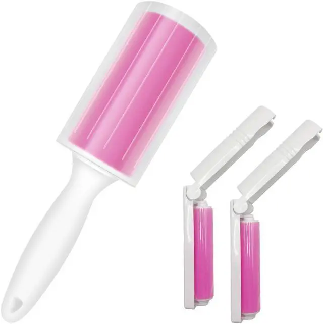 Main image of Washable Gel Lint Roller 3 Pack, Large & Mini Pet Hair Remover, Pink